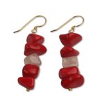 Agate dangle earrings, 'Red Velvet' - Red Agate Handcrafted African Dangle Earrings