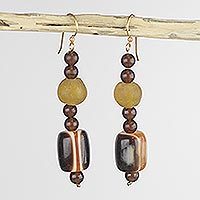 Recycled glass dangle earrings, 'Destiny Loves Me' - Yellow African Handcrafted Eco Friendly Earrings