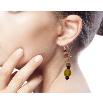 Bauxite beaded earrings, 'Earth's Warmth' - Bauxite Earrings Crafted by Hand with Recycled Beads