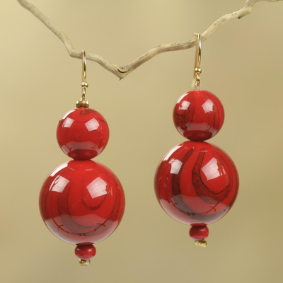 Perlenohrringe - Rote Perlenohrringe, handgefertigt aus recycelten Perlen