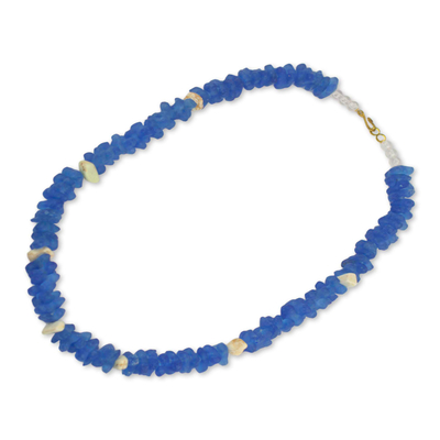 Recycled glass and agate beaded necklace, 'Forever True' - Handmade Stretch Necklace of Recycled Glass and Agate