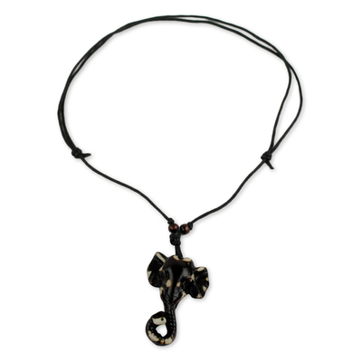Black Elephant Batik Pendant on Adjustable Black Necklace