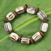 Wood beaded bracelet, 'Elikplim' - African Fair Trade Jewelry Recycled and Wood Bracelet