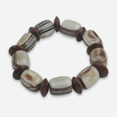 Wood beaded bracelet, 'Elikplim' - African Fair Trade Jewelry Recycled and Wood Bracelet