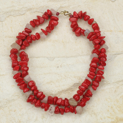 Halskette aus Achatperlen - Handgefertigte afrikanische Perlenkette aus rotem Achat