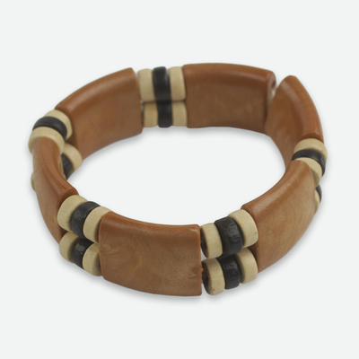 Wood stretch bracelet, 'Butterscotch Connection' - Recycled Plastic Wood Eco Friendly Bracelet from Africa