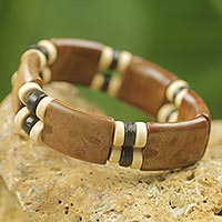 Wood stretch bracelet, 'Coffee Connection'