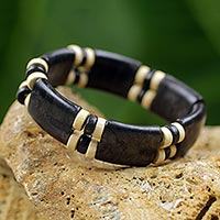 Wood stretch bracelet, 'Midnight Connection'