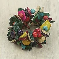 Pulsera elástica de madera, 'Festival' - Pulsera elástica de madera colorida con cuentas anchas hecha a mano