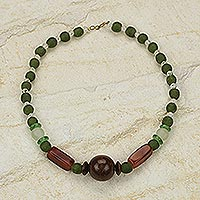 Agate and wood beaded necklace, 'With Gladness'