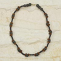 Recycled glass beaded necklace, 'Akan Akoma' - Handcrafted Eco Friendly African Beaded Necklace