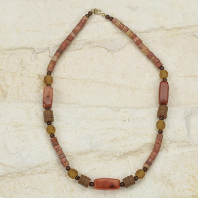 Agate and Bauxite Beaded Necklace with Recycled Materials - If Not for ...