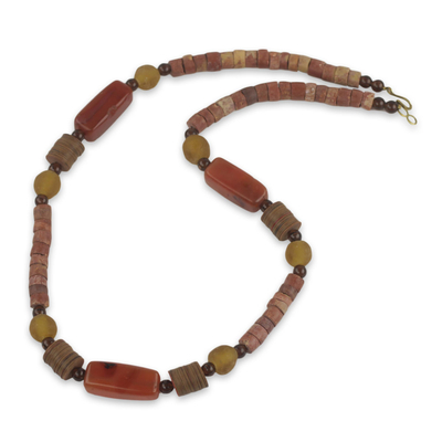 Agate and bauxite recycled beaded necklace, 'If Not for God' - Agate and Bauxite Beaded Necklace with Recycled Materials
