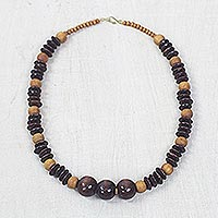 Wood beaded necklace, 'Dzidudu in Dark Brown'