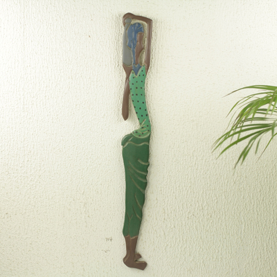 Wandskulptur aus afrikanischem Holz, „Konsuo“ – handgeschnitztes und bemaltes Wandpaneel aus afrikanischem Holz