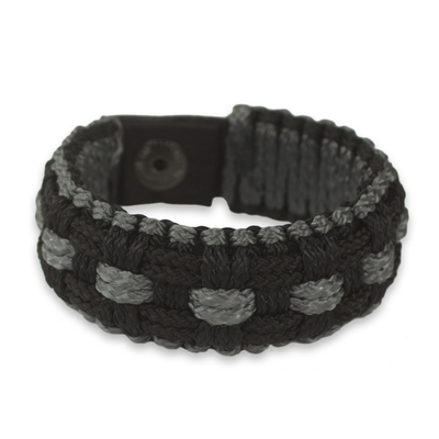 Artisan Crafted Cord Wristband Bracelet in Black and Grey