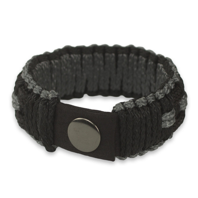pulsera de pulsera de los hombres - Brazalete de cordón hecho a mano artesanalmente en negro y gris