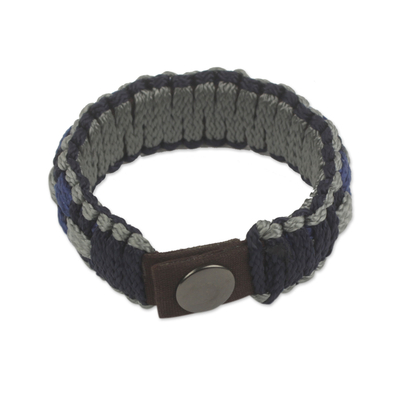 Men's wristband bracelet, 'Flowing Spring' - Blue, Gray and Black Woven Cord Bracelet for Men