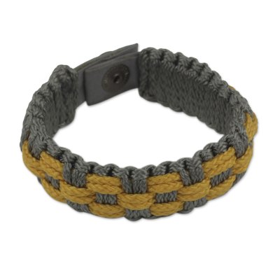 Woven Wristband Bracelet for Men in Gray and Gold