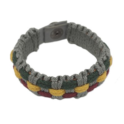 Gray, Green, Wine and Gold Woven Cord Bracelet for Men