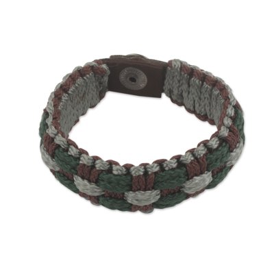 Gray, Green and Brown Hand Woven Cord Bracelet for Men