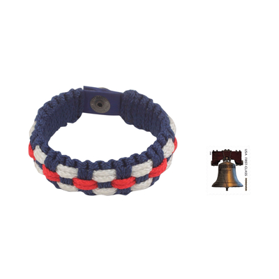 Men's wristband bracelet, 'Brilliant' - Hand Made Red White and Blue Men's Cord Bracelet