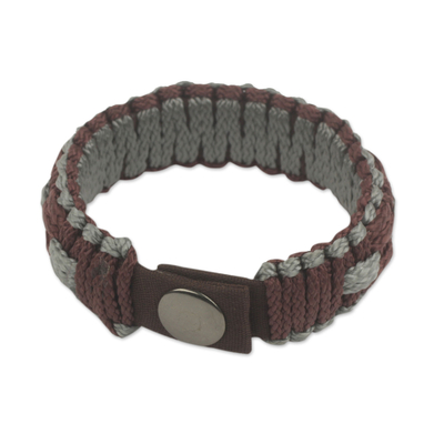 Herren-Armband - Handgewebtes Herrenarmband aus brauner und grauer Polyesterkordel