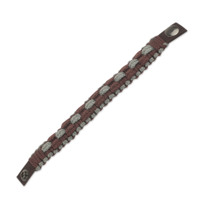Men's wristband bracelet, 'Earth Sense' - Hand Woven Brown and Gray Polyester Cord Men's Bracelet
