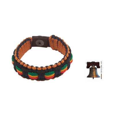 Men's wristband bracelet, 'Good Vibes' - Men's Colorful Hand Woven Cord Bracelet from Africa