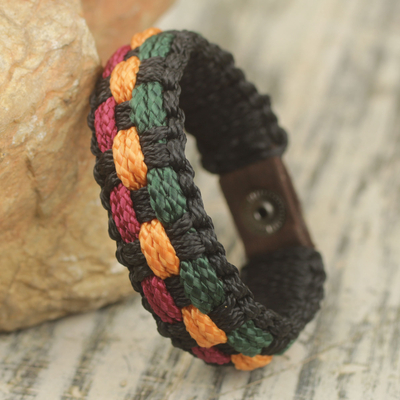 Men's wristband bracelet, 'Genesis' - Colorful Woven Cord Wristband Bracelet for Men from Ghana