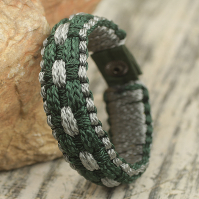 pulsera de pulsera de los hombres - Pulsera de cordón para hombre verde oscuro y gris tejida a mano