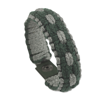Men's wristband bracelet, 'Inner Fortitude' - Dark Green and Gray Hand Woven Men's Cord Bracelet
