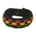 Men's wristband bracelet, 'Black Forest Paths' - Black Cord Handrafted Men's Colorful Wristband Bracelet