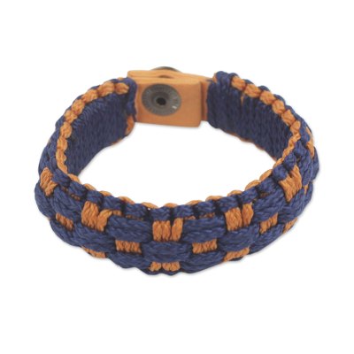 Blue and Orange Hand Woven Cord Bracelet for Men