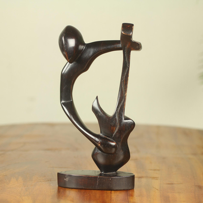 Escultura de teca - Escultura de tema de música africana moderna de teca tallada a mano