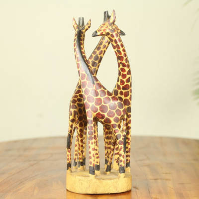 Teak wood sculpture, Giraffe Family
