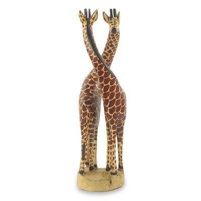 Skulptur aus Teakholz, (groß) - Afrikanische Giraffenskulptur, von Hand geschnitzt und bemalt (groß)