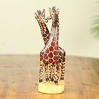 Teak wood sculpture, 'Giraffe Harmony' (small)