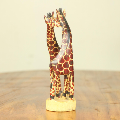 Teak wood sculpture, 'Giraffe Harmony' (small) - African Giraffe Hand Carved 8-Inch Teak Sculpture (Small)