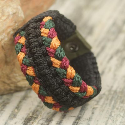 Men's wristband bracelet, 'Barima Braid' - Braided Cord Wristband Bracelet for Men from Ghana