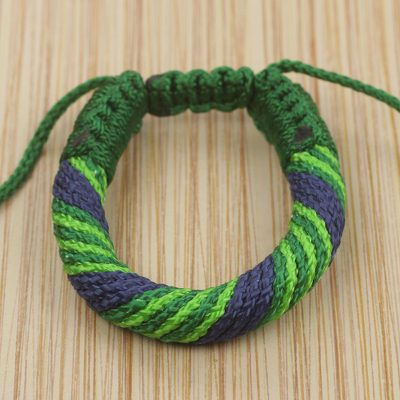 Men's wristband bracelet, 'Krobo Power' - Fair Trade Green and Blue Men's Wristband Bracelet