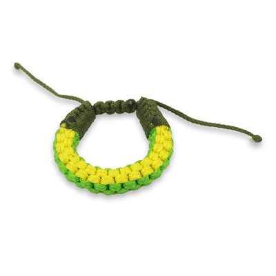 Men's wristband bracelet, 'Awindazi Green' - Hand Crafted Cord Wristband Green and Yellow Bracelet