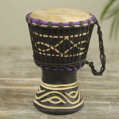 Wood mini djembe drum, 'Little Black' - Petite Black Hand Carved Djembe Drum