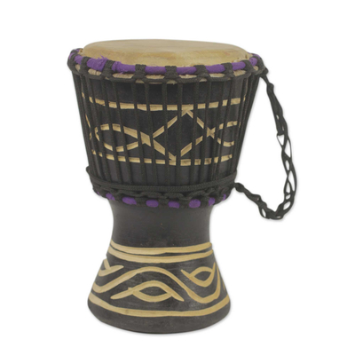 Tambor mini djembé de madera - Pequeño tambor djembé negro tallado a mano