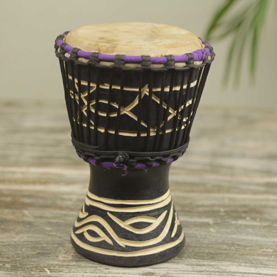 Tambor mini djembé de madera - Pequeño tambor djembé negro tallado a mano