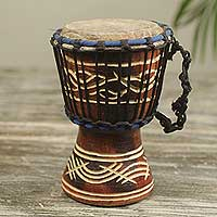 Wood mini djembe drum, 'Little Brown' - 8-inch Handcrafted Brown Wood Djembe Drum