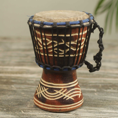 Mini-Djembe-Trommel aus Holz - handgefertigte 8-Zoll-Djembe-Trommel aus braunem Holz