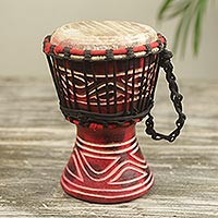 Wood mini djembe drum, 'Little Red' - Authentic African Handcrafted Red Djembe Drum