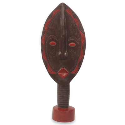 Holzskulptur, 'Blattgeist'. - Afrikanische Holzmasken-Skulptur von Hand geschnitzt