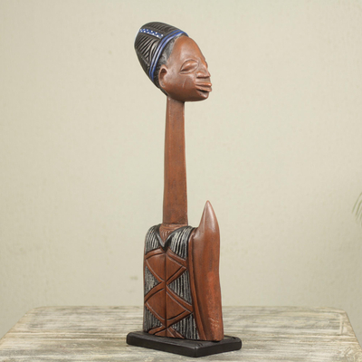Wood sculpture, 'Dekapui' - Ghanaian Tribesman Bust Sculpture Hand Carved Wood